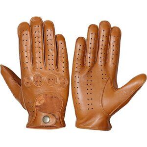 WASPRO Men's Large Genuine Leather Motorcycle Gloves, Tan Lambskin, Breathable
